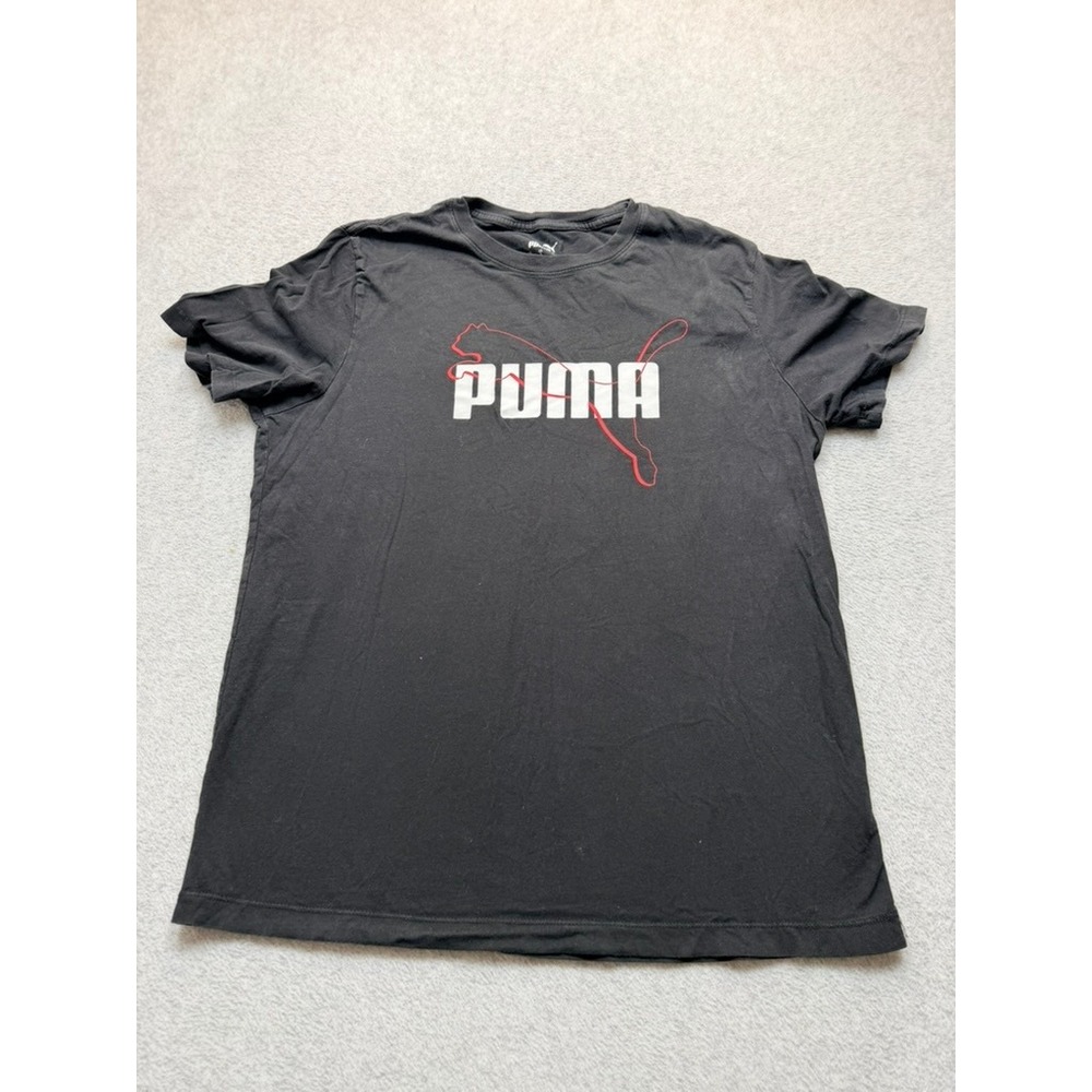 Puma Mens Graphic T-Shirt Black Red White Logo Short Sleeve Crew Neck Large